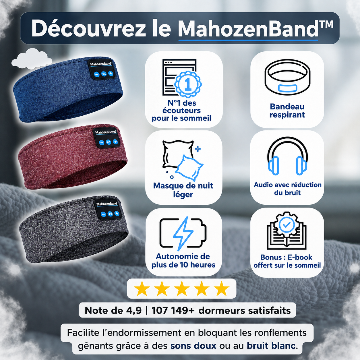 Bandeau musical pour le sommeil et la relaxation - MahozenBand™